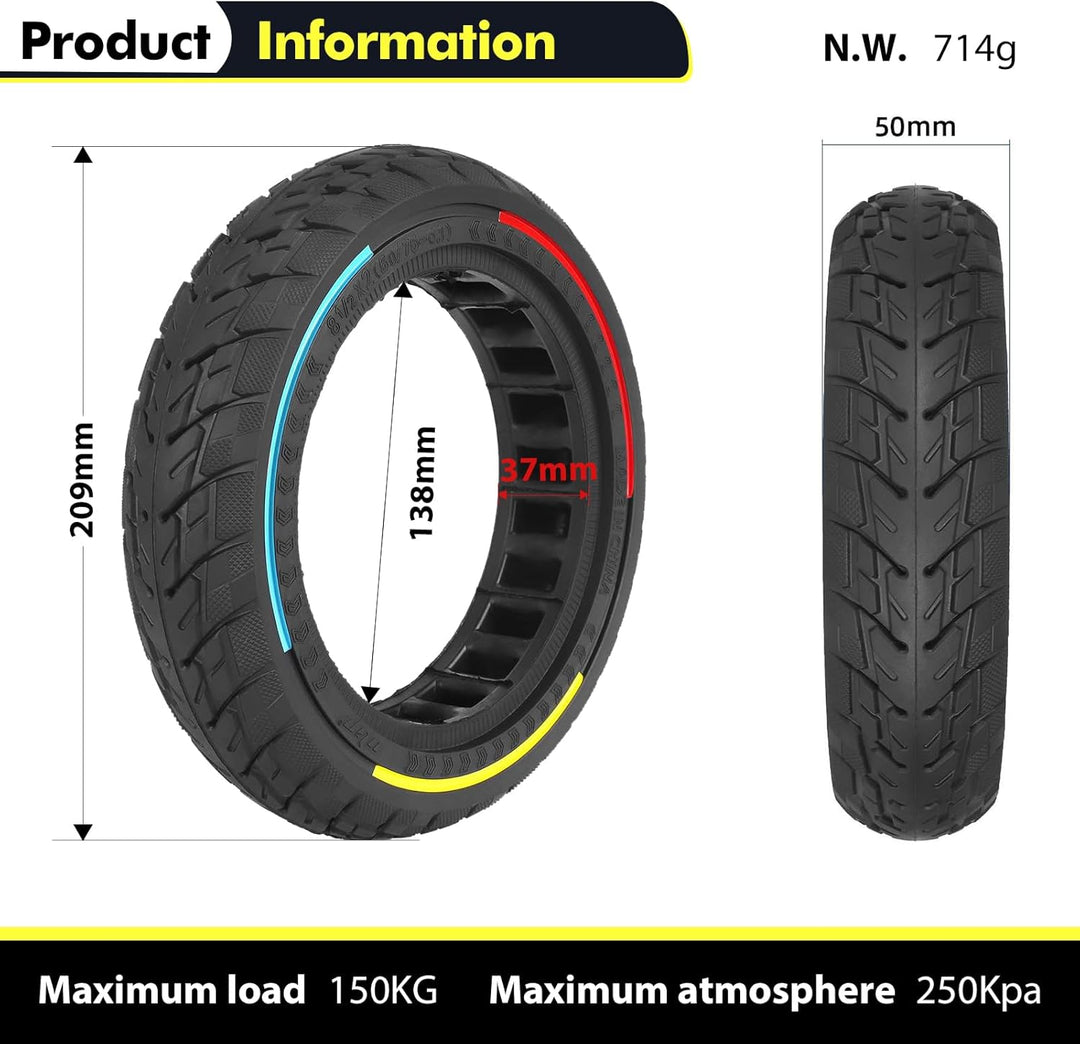 8 1/2 x2 E Scooter Solid Reifen，8,5 Zoll Elektroroller Vollgummireifen für Xiaomi M365 Pro2/Pro/1S/E