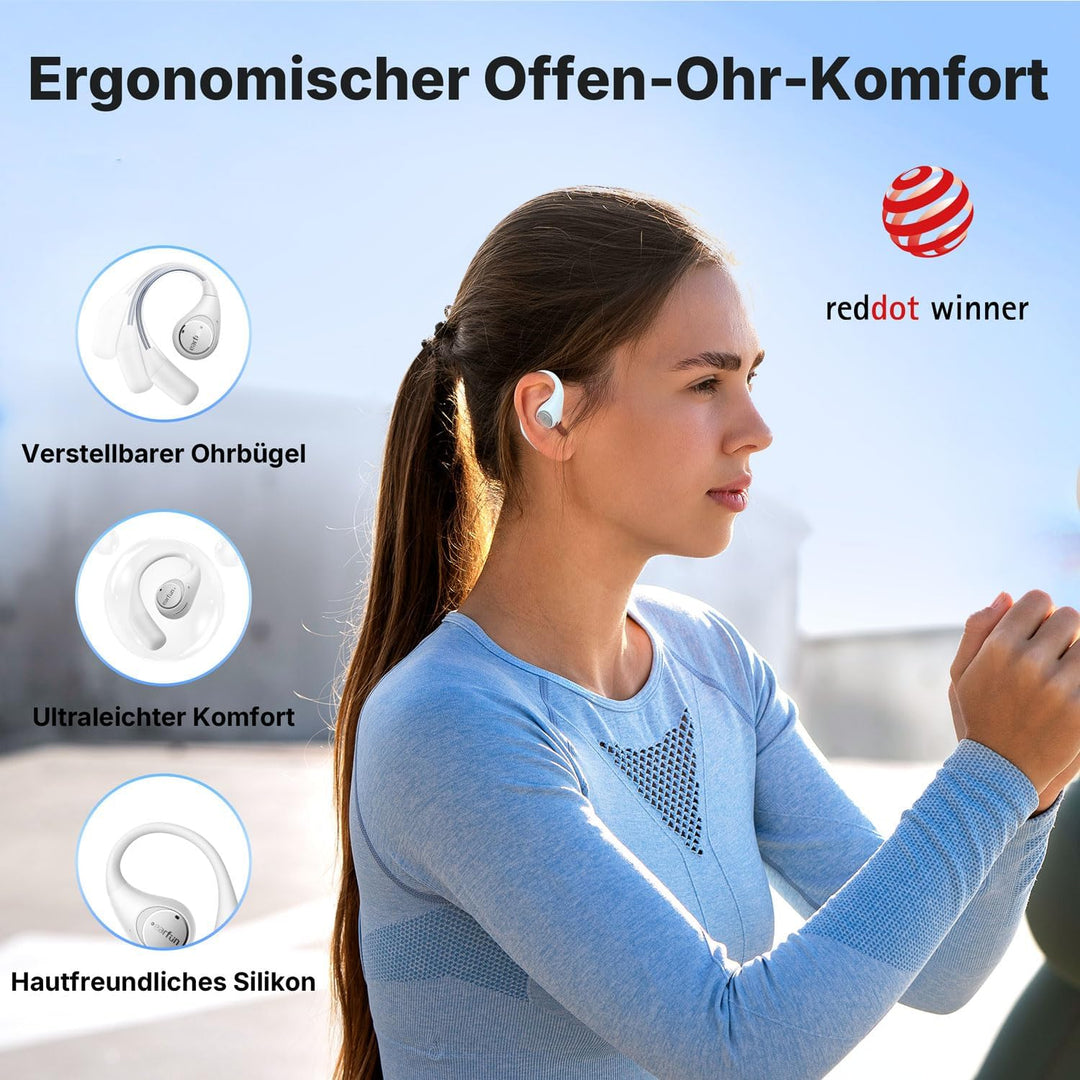 EarFun OpenJump Bluetooth Open-Ear Kopfhörer, Hi-Res Audio, LDAC, Theatermodus, anpassbare Ohrbügel,
