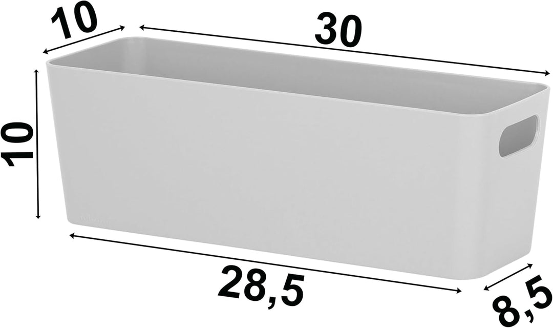 12x Ordnungsboxen - 10 cm hoch - GRAU - 30x10x10cm - 2 Liter - Ordnungskorb - Schubladenorganizer Sc