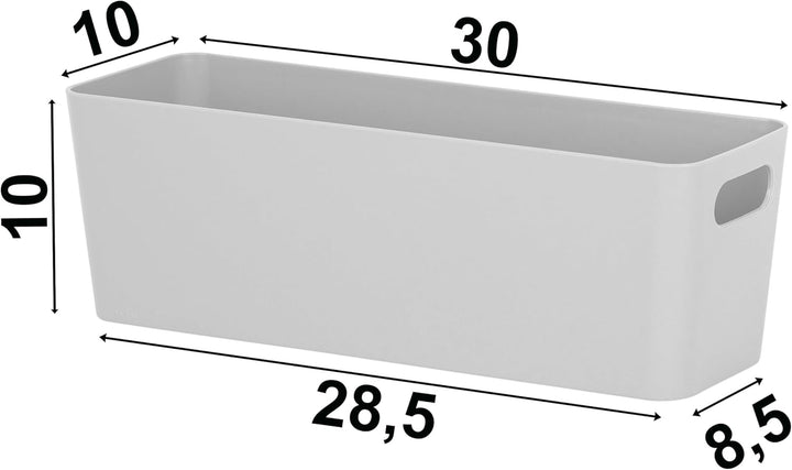 6x Ordnungsboxen - 10 cm hoch - GRAU - 30x10x10cm - 2 Liter - Ordnungskorb - Schubladenorganizer Sch