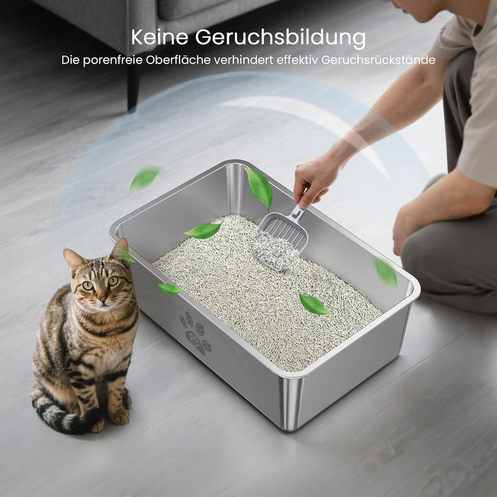 PTLOM Edelstahl Katzenklo, Grosse Katzentoilette aus Metall, Spritzwassergeschützt, Geruchsfrei und