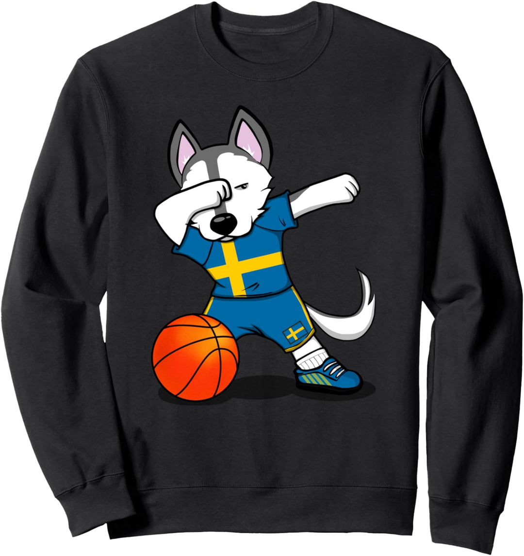 Dabbing Husky Hund Schweden Basketball Mannschaft Flagge Sweatshirt