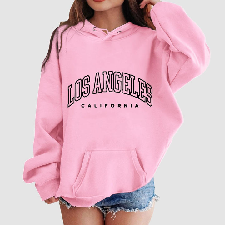 Zofedap LOS Angeles Hoodie Kinder Mädchen Teenager Oversize Kapuzenpullover Sweatshirt mit Taschen L