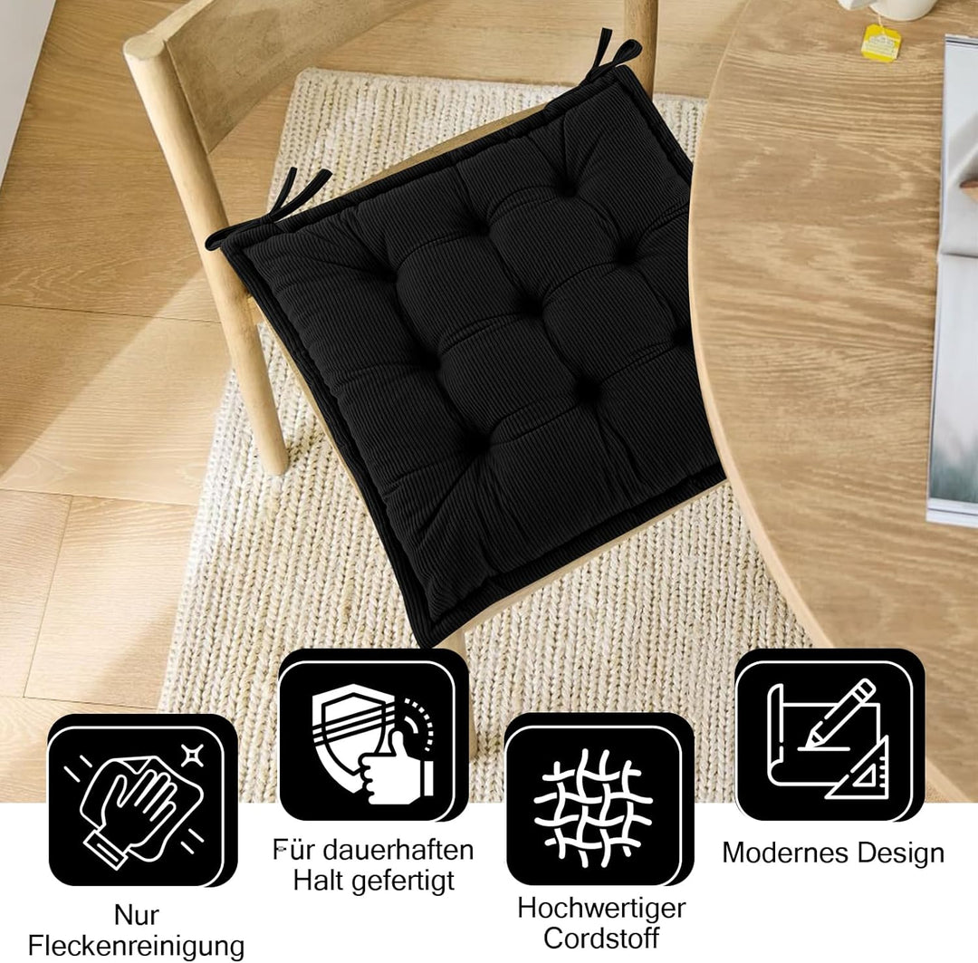 Indoor Sitzkissen Stuhl 2er Set – Komfortable Cordstoff-Sitzmatte Stuhlkissen mit Bändern, Hochwerti