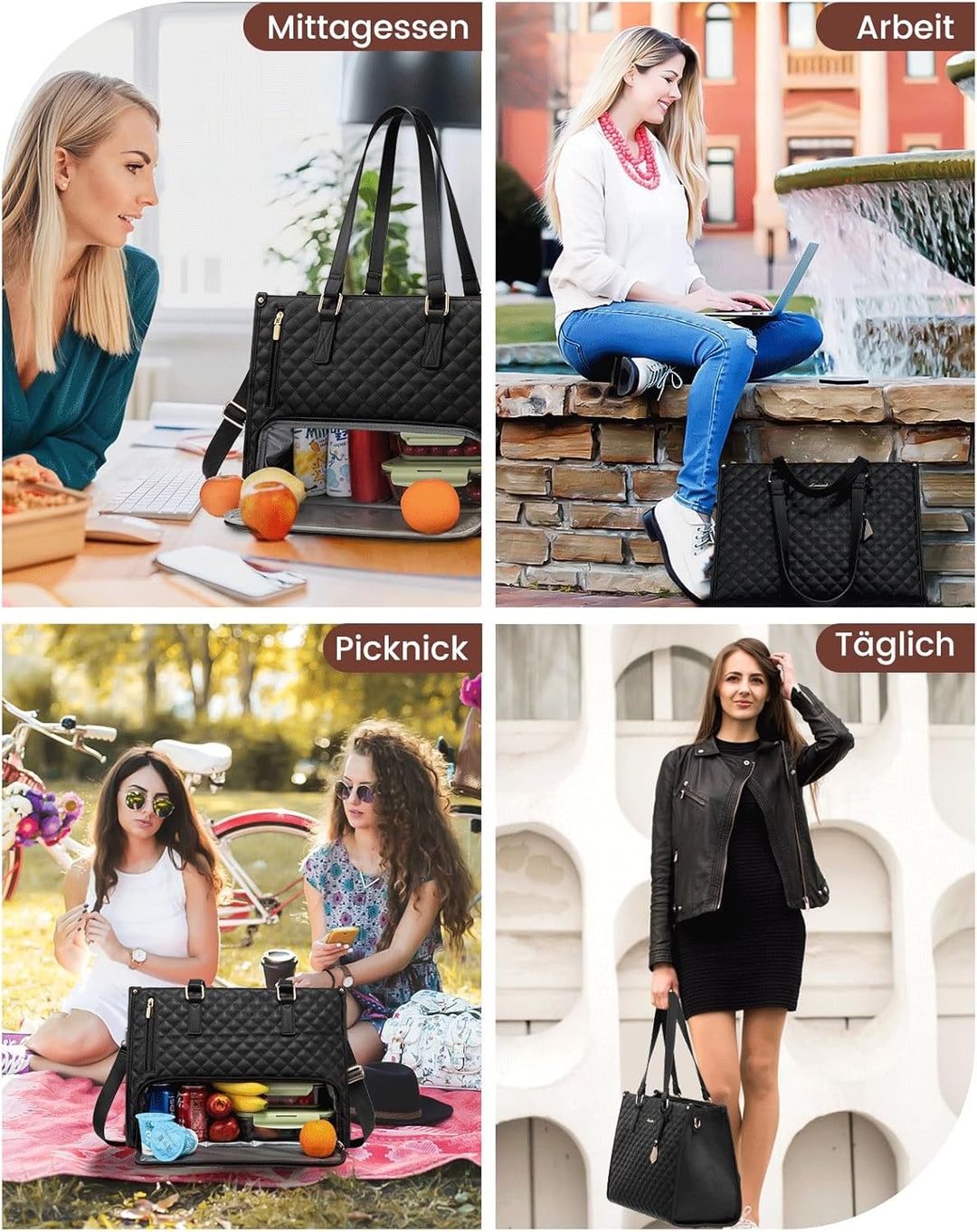 LOVEVOOK Laptoptasche Damen mit Isolierted Lunch-Fach, 15,6 Zoll Laptop Handtasche, Arbeitstasche Le