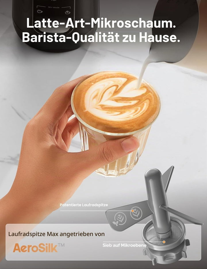 DREO Milchaufschäumer, 6-in-1 Elektrischer Milchschäumer für Latte Art Mikroschaum und Kaffee, 270ml
