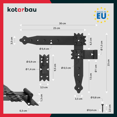 KOTARBAU® Winkelband 250 x 230 mm mit Kloben Fensterladenband Winkelscharnier Türband Torband Schwar