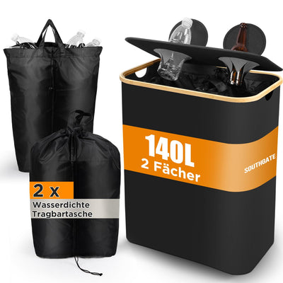 SOUTHGATE Pfandflaschen Sammelbehälter 2 Fächer, 140L Pfandbehälter, Leergut & Altglas Aufbewahrung