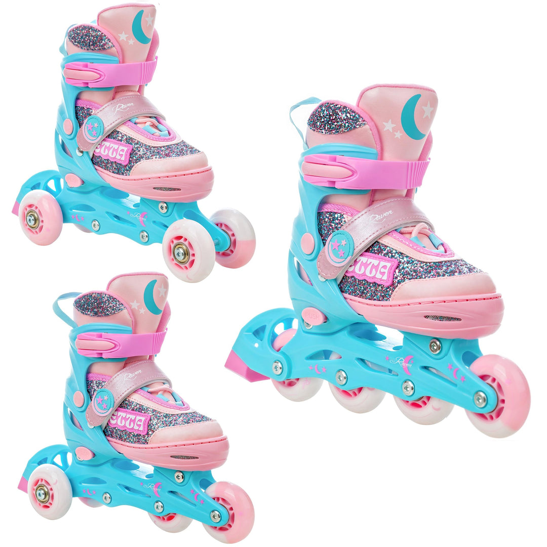 RAVEN 3in1 Inline Skates Triskates Rollschuhe Inliner für Kinder Mädchen verstellbar 34-37 (21,5cm-2