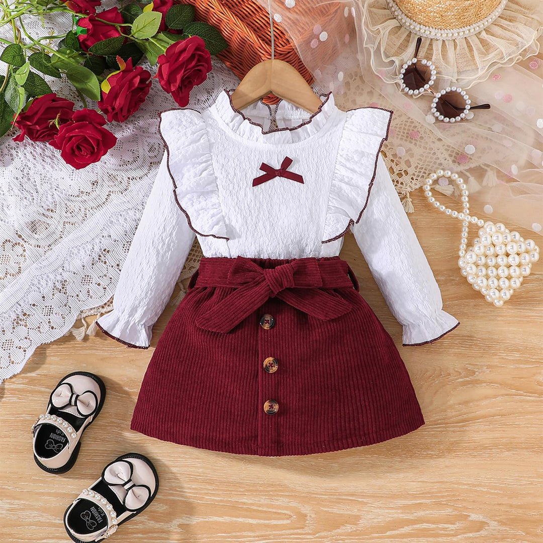 Kleinkind Baby Mädchen Outfits Ruffle Rollkragen Langarm Shirt + Bowknot Mini Rock 2 Stück Herbst Wi