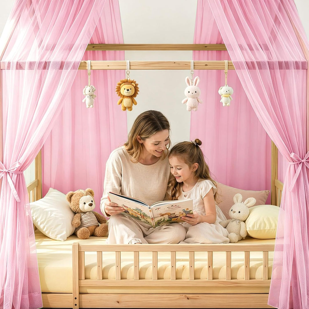 Hausbett Himmel 2er Set aus Voile, Betthimmel und Bettvorhang für Kinderbett, Kinderzimmer Deko für
