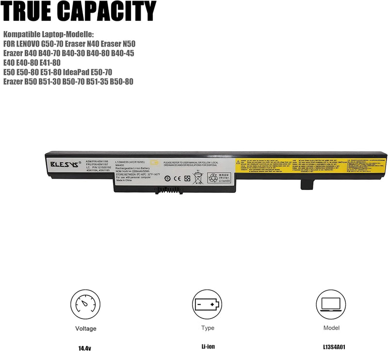 BLESYS L13S4A01 Laptop Akku für Lenovo B50 B50-70 (80EU) B50-80 B50-30 (80ES) B50-45 B40 B40-30 B40-