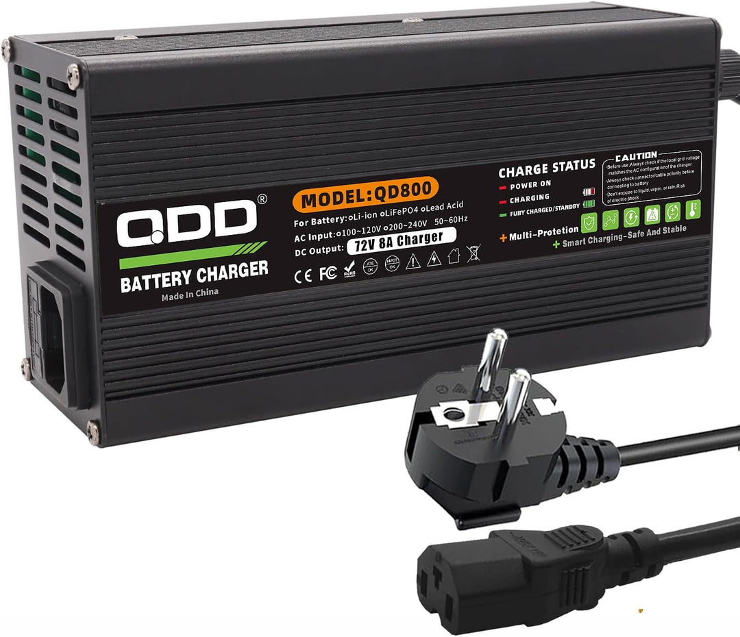 QDD 72V 8A Ladegerät 82,8 V Bleiakkumulator Ladegerät für 72 V Bleiakkumulator mit DC Stecker C13 N+