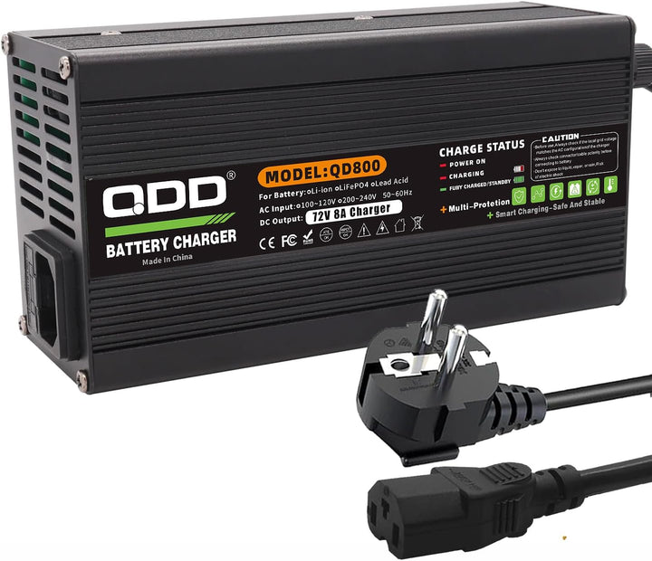 QDD 72V 8A Ladegerät 82,8 V Bleiakkumulator Ladegerät für 72 V Bleiakkumulator mit DC Stecker C13 N+