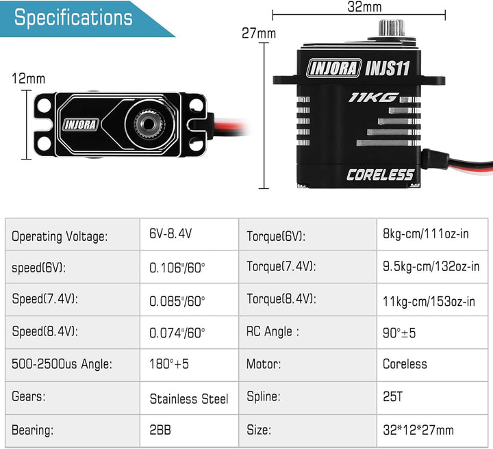 INJORA Kernlos Digital Micro Servo 11KG High Torque mit Hupe und Servo Ablage für TRX4M 1/18 RC Craw