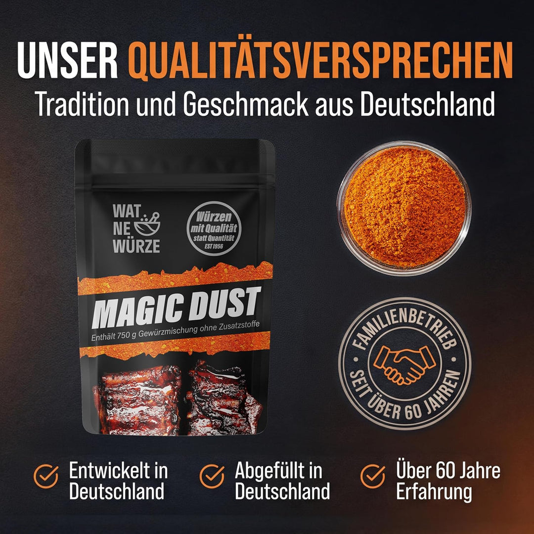 WAT NE WÜRZE Magic Dust Rub 750 g | BBQ-Rub Gewürz für Rippchen, Pulled Pork & Brisket | Grill Gewür