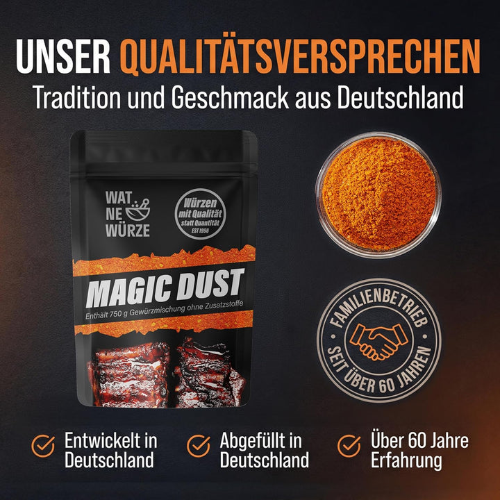 WAT NE WÜRZE Magic Dust Rub 750 g | BBQ-Rub Gewürz für Rippchen, Pulled Pork & Brisket | Grill Gewür