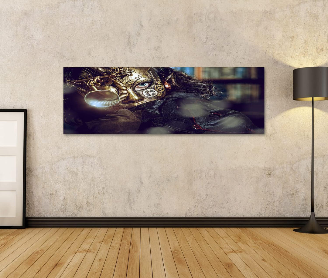 islandburner Bild auf Leinwand Steampunk Mann mit verschiedenen mechanischen Geräten Phantasie Bilde