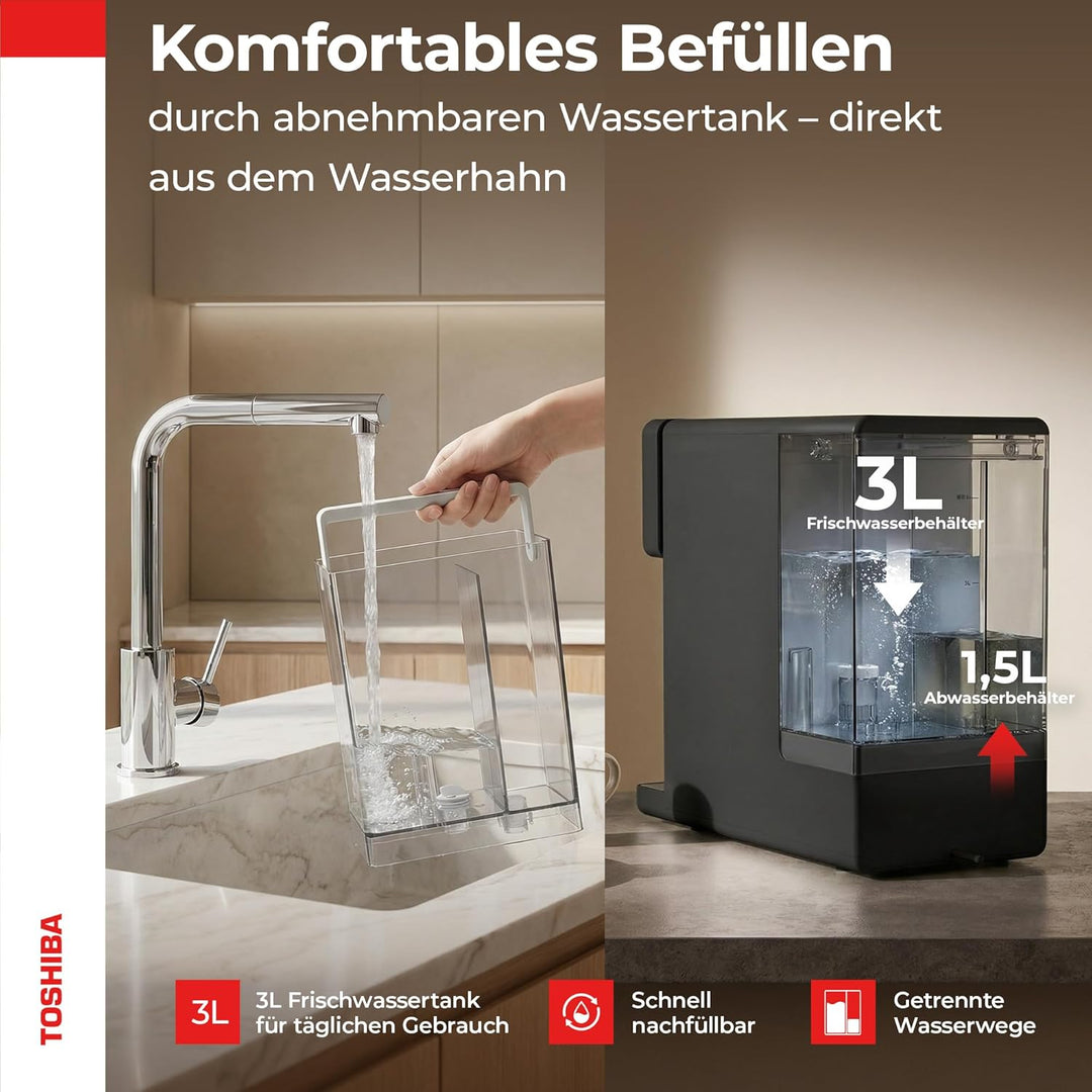 Toshiba Osmoseanlage, Wasserfilter Trinkwasser, Auftisch, Keine Installation, Heisswasserspender, Um
