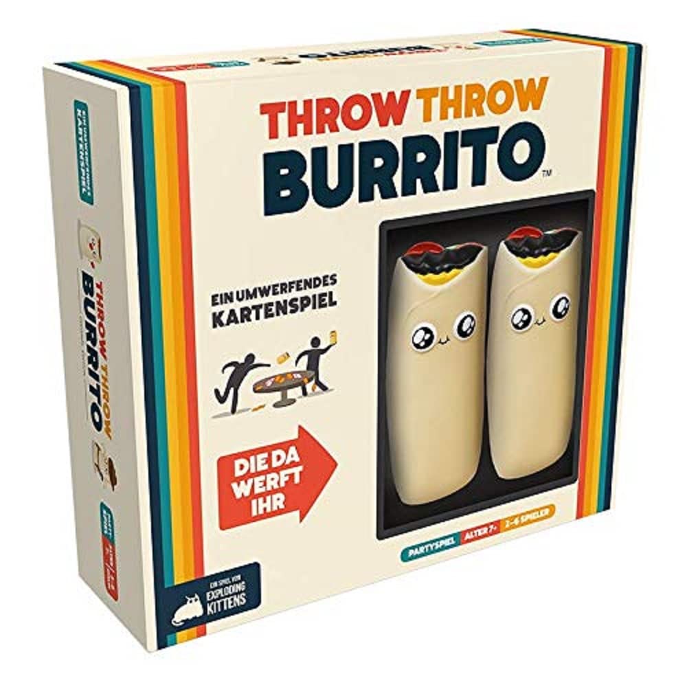 Asmodee Exploding Kittens, Throw Throw Burrito (Auflage 2022), Partyspiel, Kartenspiel, 2-6 Spieler,