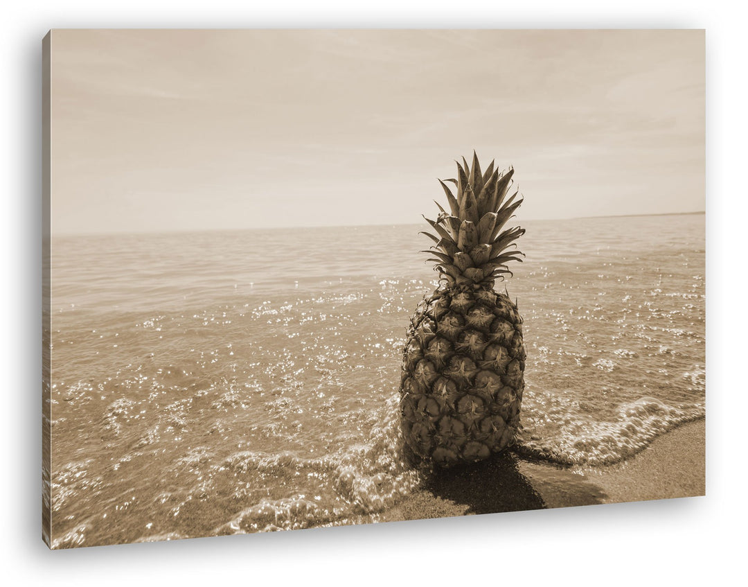 deyoli Ananas am Strand Format: 80x60 Effekt: Sepia als Leinwandbild, Motiv fertig gerahmt auf Echth