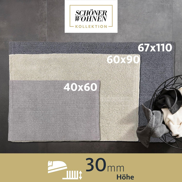 Schöner Wohnen Kollektion Badteppich 40 x 60 cm – beidseitig verwendbar – waschbar – 100% Baumwolle