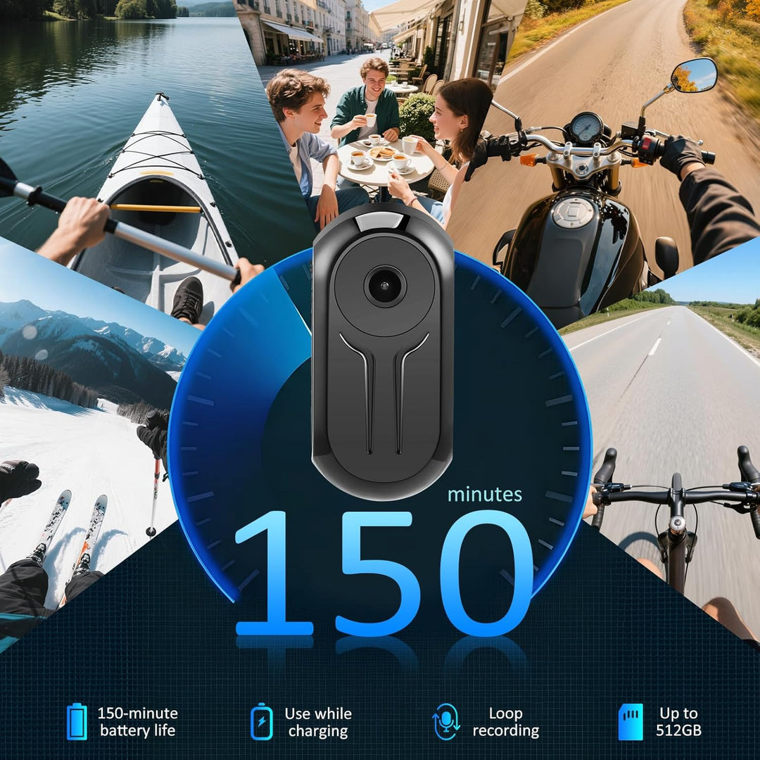 Bodycam, Mini Action Cam mit 64 GB Speicherkarte 1080P Wearable Actionkameras Wasserdichter POV Kame