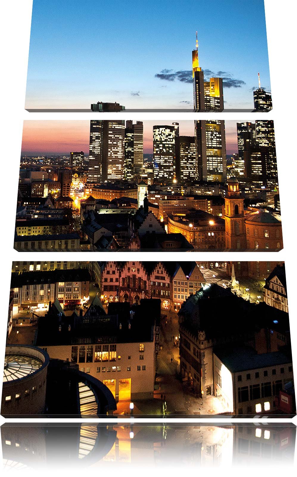 Pixxprint Frankfurt Skyline als Leinwandbild/Grösse: 3 Teilig (120x80) cm/Wandbild/Kunstdruck/fertig