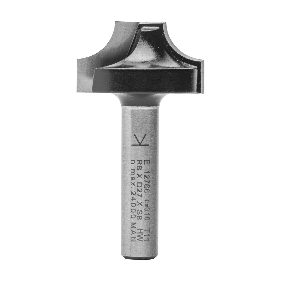 ENT 12766 Viertelstabfräser HW, Schaft (S) 8 mm, Durchmesser (D) 27 mm, NL 15 mm, R 8 mm, SL 32 mm R