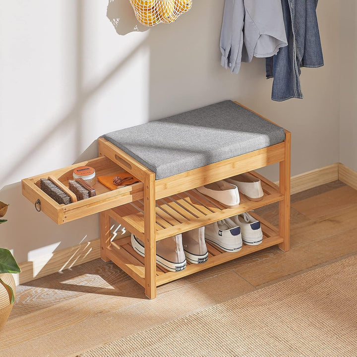 SoBuy FSR49-N Schuhbank mit Sitzkissen und Schublade Sitzbank Schuhregal Bambus BHT ca.: 55x46x30cm