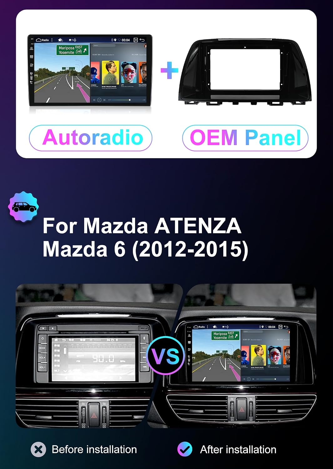 [8G+256G, Octa-Core] - Android 15 Autoradio für Mazda 6 GJ ATENZA (2012-2015) - Kabellos CarPlay/And