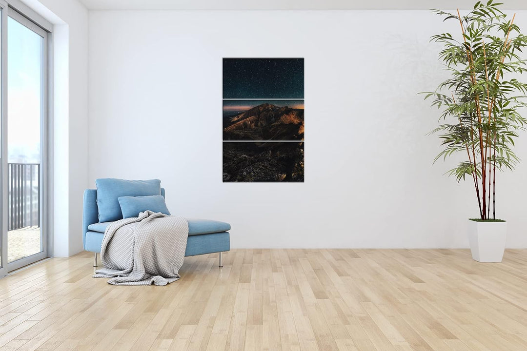 scheinende Nacht über den Bergen Format: 3Teilig als Leinwandbild, Motiv fertig gerahmt auf Echtholz