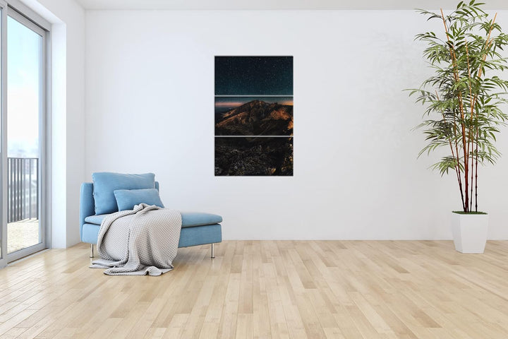 scheinende Nacht über den Bergen Format: 3Teilig als Leinwandbild, Motiv fertig gerahmt auf Echtholz