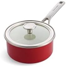 KitchenAid Steel Core Enamel Stielkasserolle mit Deckel (16cm/1,3l), deutsche Emaille, Induktionsgee