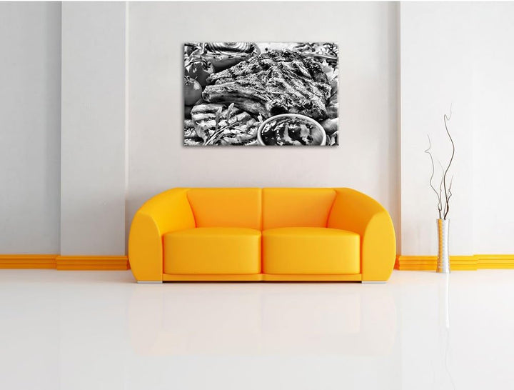 Pixxprint Gegrilltes Steak als Leinwandbild/Grösse: 100x70 / Wandbild/Kunstdruck/fertig bespannt, 10