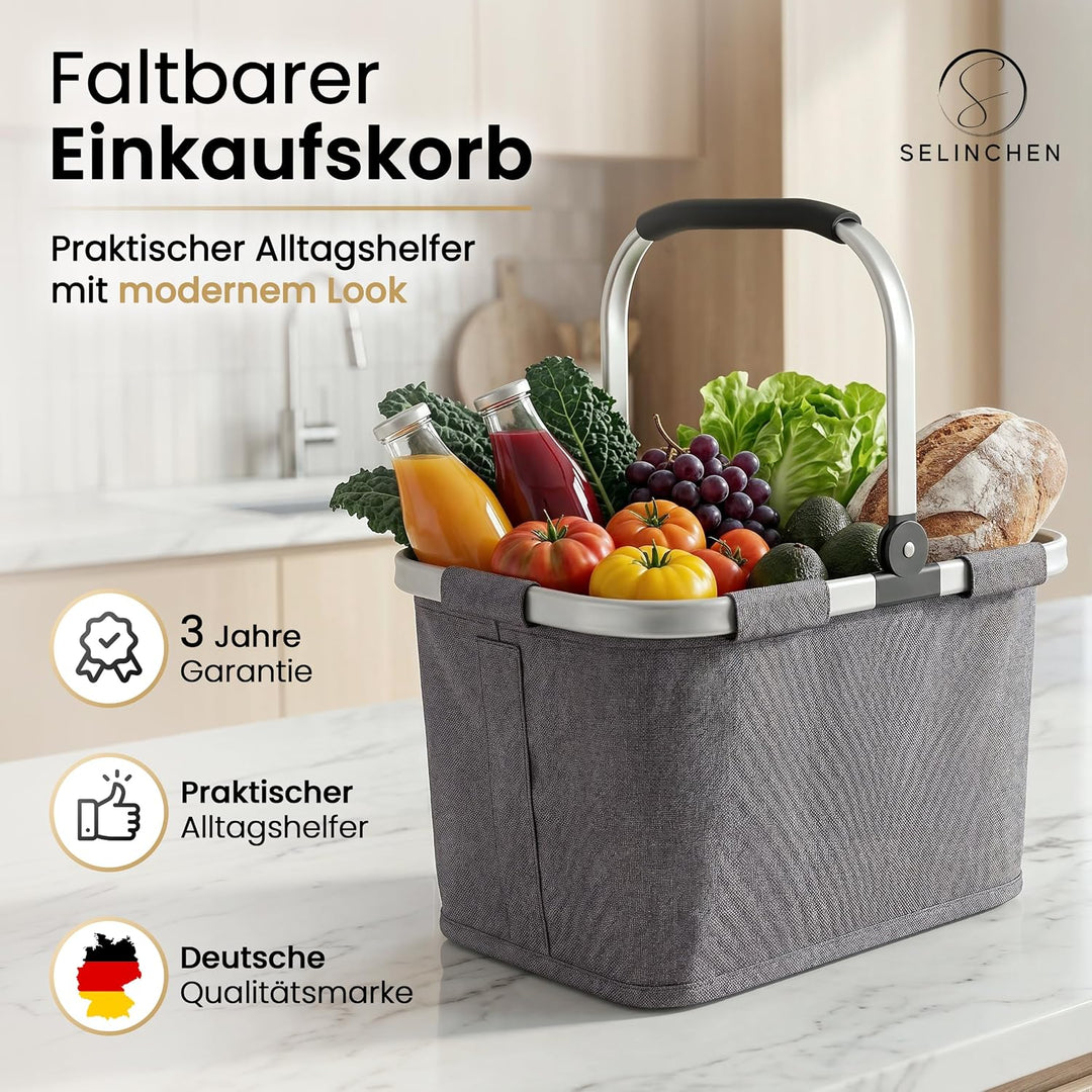 Selinchen® - Premium Einkaufskorb | Hochwertige Einkaufstasche faltbar und mit Aluminium Griff | Ide