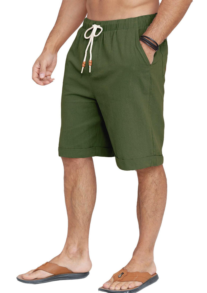 Halfword Leinenhose Herren Kurz Leinen Shorts Kordelzug Strand Freizeithose Leichte Urlaub Sommer M