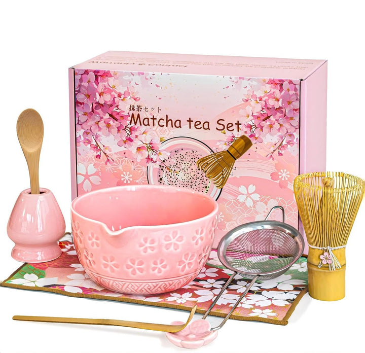 Matcha Set - 8 Stück Matcha Besen Tea Set, Matcha-Schale mit Ausgiesser, Bambus Matcha Whisk, Schauf