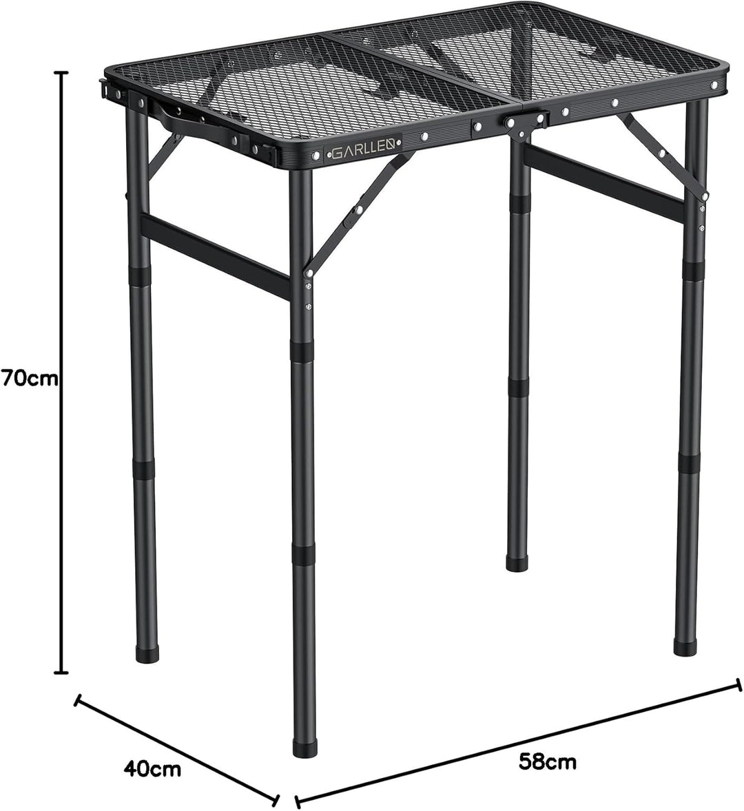 GARLLEN Grilltisch klappbar, 58x40cm & 3 Höhenverstellbar(26/48/70cm), Leicht und Tragbar, Klapptisc