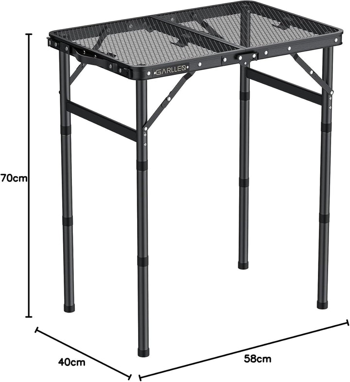 GARLLEN Grilltisch klappbar, 58x40cm & 3 Höhenverstellbar(26/48/70cm), Leicht und Tragbar, Klapptisc