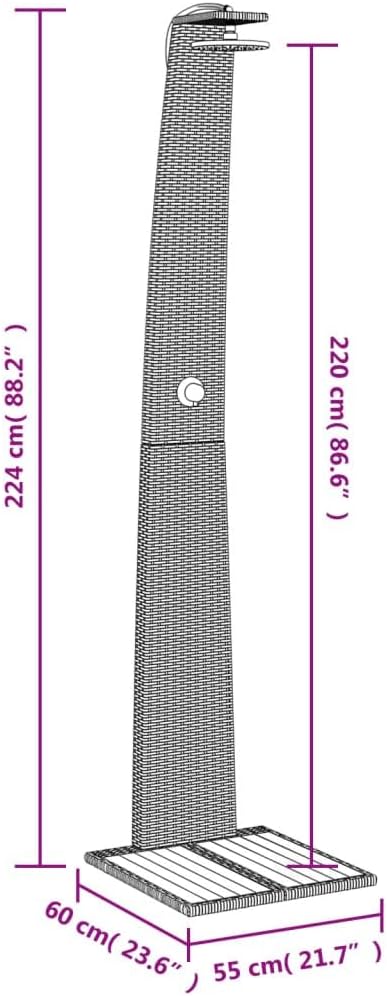 Gartendusche mit Lattenboden Drehbarer Duschstrahl Schwarz 55x60x224 cm Poly Rattan und Akazienholz