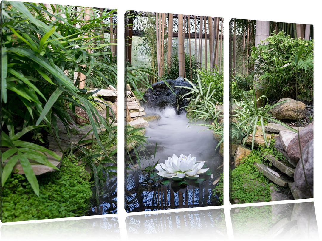 Pixxprint Zen Garten Japan als Leinwandbild/Grösse: 3Teilig / Wandbild/Kunstdruck/fertig bespannt