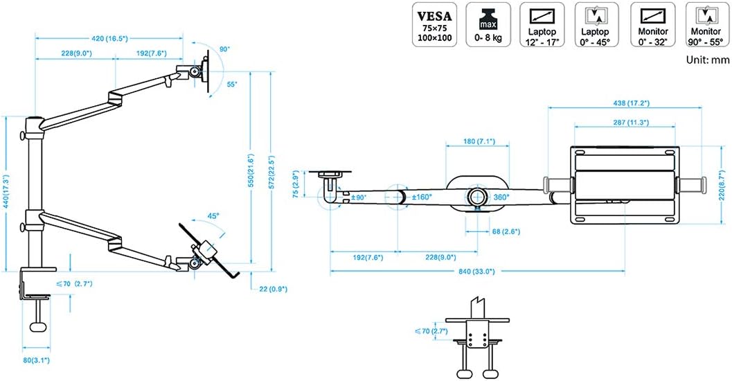 Thingy Club Monitor- und Laptophalterung mit zwei Armen, für Bildschirmdiagonale bis 76,2 cm (30 Zol