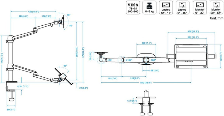 Thingy Club Monitor- und Laptophalterung mit zwei Armen, für Bildschirmdiagonale bis 76,2 cm (30 Zol