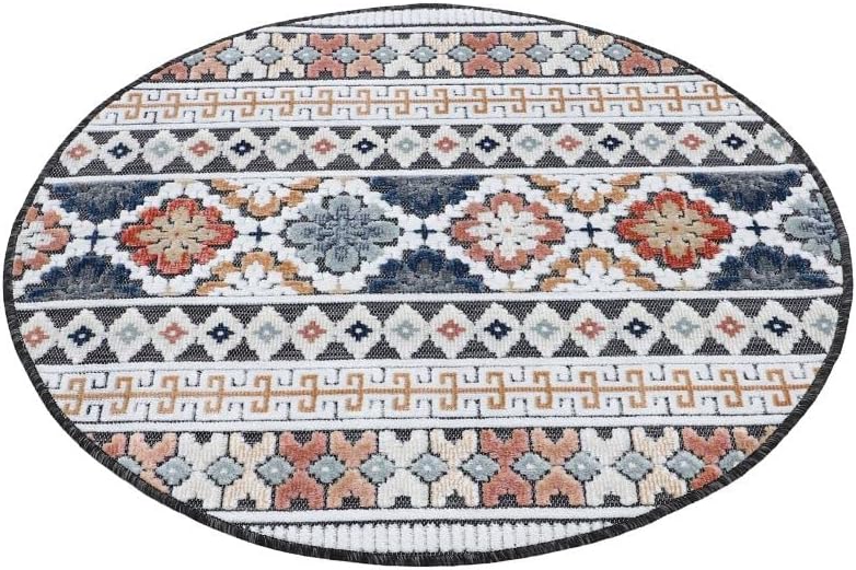 carpetfine In- und Outdoor Teppich Deja Rund Dunkelblau Ø 100 cm | Moderner Teppich Wetterfest für B