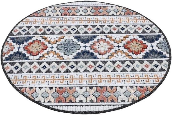 carpetfine In- und Outdoor Teppich Deja Rund Dunkelblau Ø 100 cm | Moderner Teppich Wetterfest für B