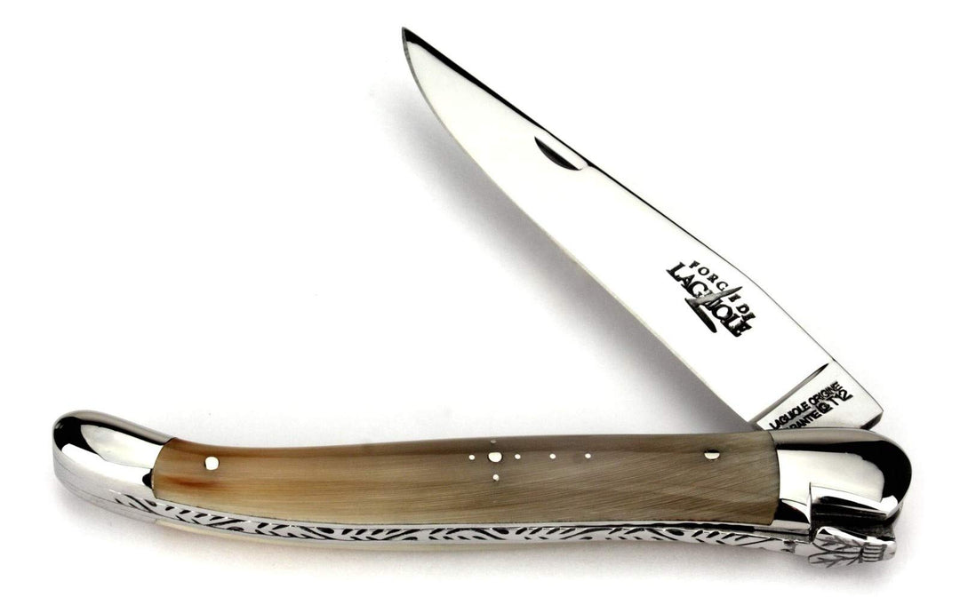 Forge de Laguiole Taschenmesser - 12 cm - Griff geflammte Hornspitze - Klinge 10 cm glänzend - Backe