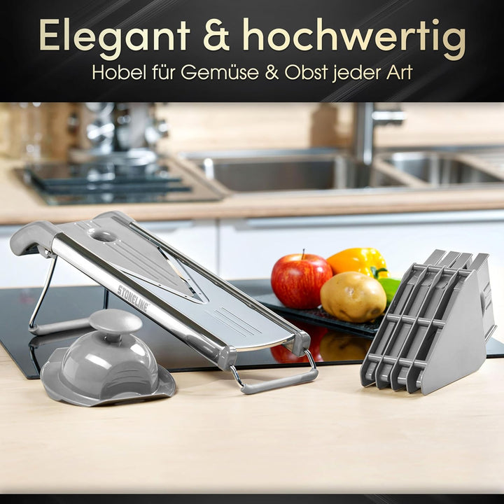STONELINE V Hobel Gemüseschneider Set 9 teilig für Scheiben Stifte Streifen Würfel, mit 5 Schneid-Ei