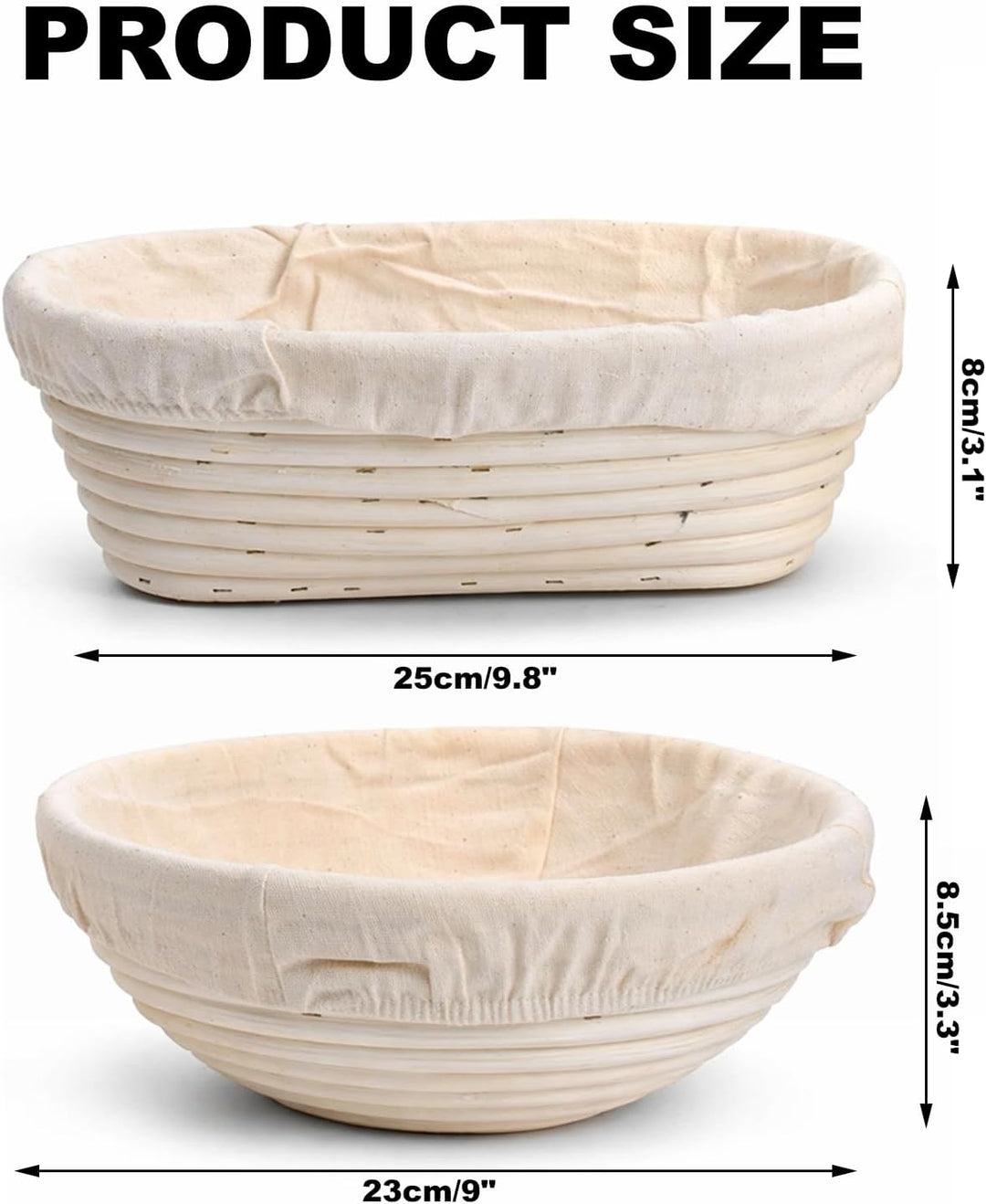 2 Stück Gärkörbchen Oval Rund, Banneton Gärkörbe Brot Set mit Leinen-Einsätzen, Atmungsaktiver Sauer