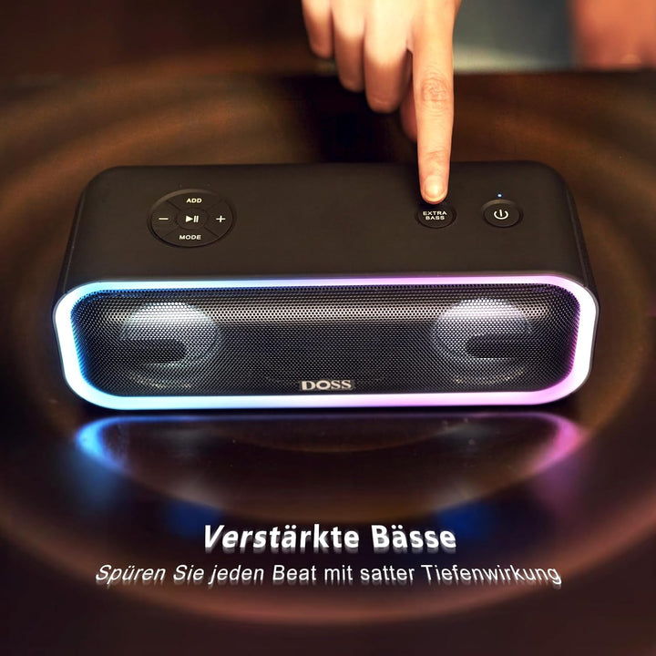 DOSS SoundBox Pro+ Bluetooth Lautsprecher mit IPX6 Wasserdicht, 24W Dualen Bass-Treibern, Stereo-Pai